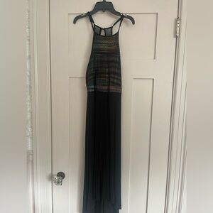 Black Maxi Dress with Multicolor Mesh Halter Bodice